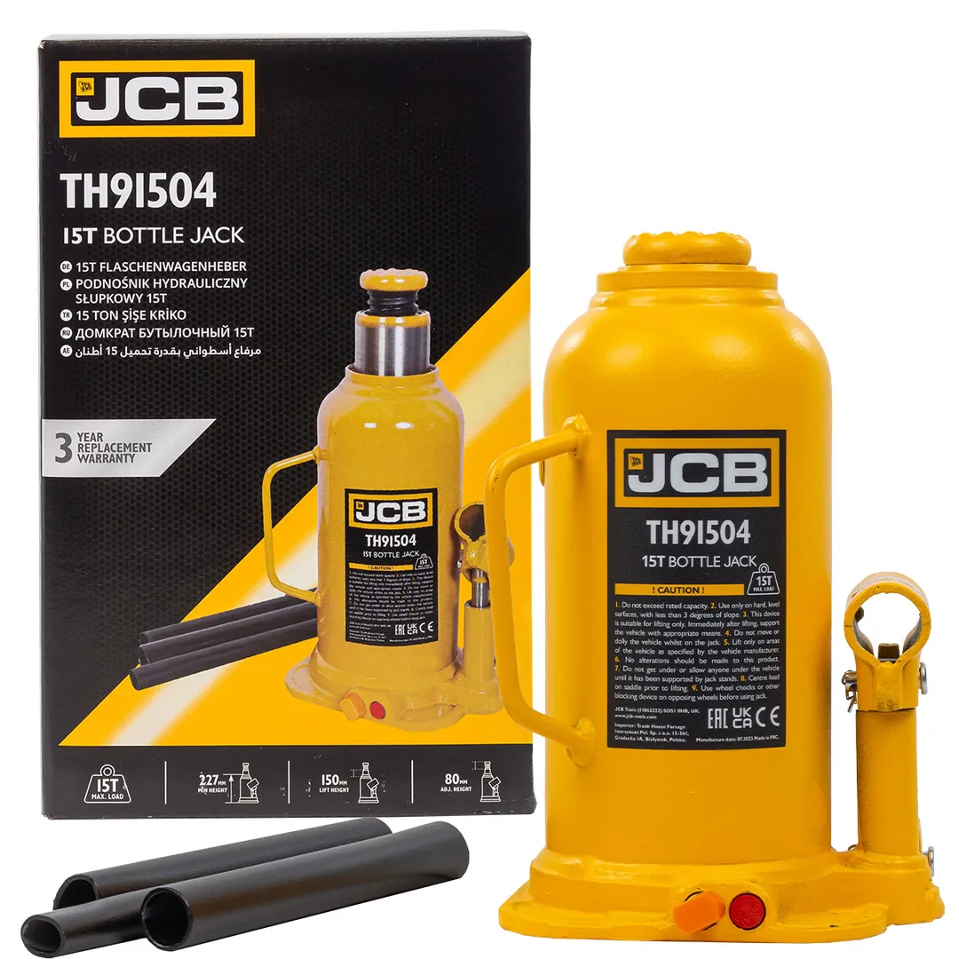 Домкрат бутылочный 15т (h min 227мм, h max 458мм) с клапаном  JCB JCB-TH91504