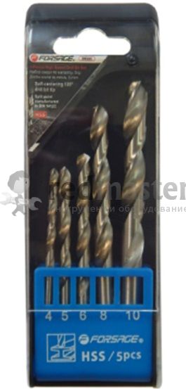 Набор сверл по металлу, 5пр. (4-10 мм), в пластиковом футляре Forsage F-DBS05