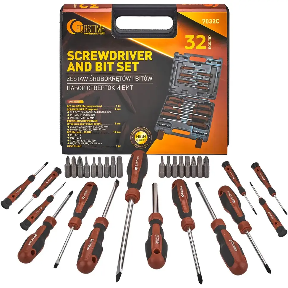 Отвертки в комплекте с битами, набор 32пр. FORSTIME FT-7032C