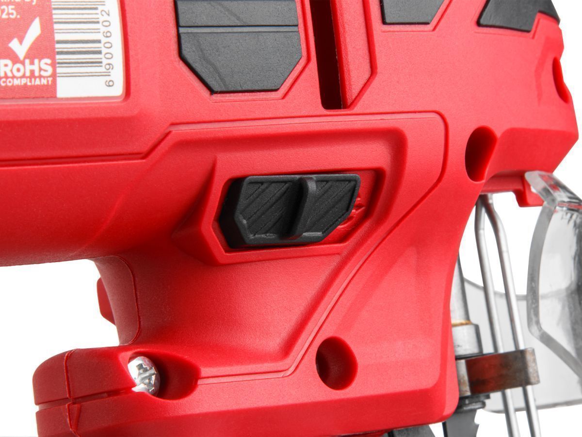 Лобзик электрический JS 9008 E в кор. 750 Вт, 800-3000 ход/мин, пропил до 90 мм, грибов. рук. (грибов. рукоятка, литая подошва, маятн. ход, подсветка, сдув опилок, 22 мм ход, дерево/сталь/алюм.,  WORTEX 1335988