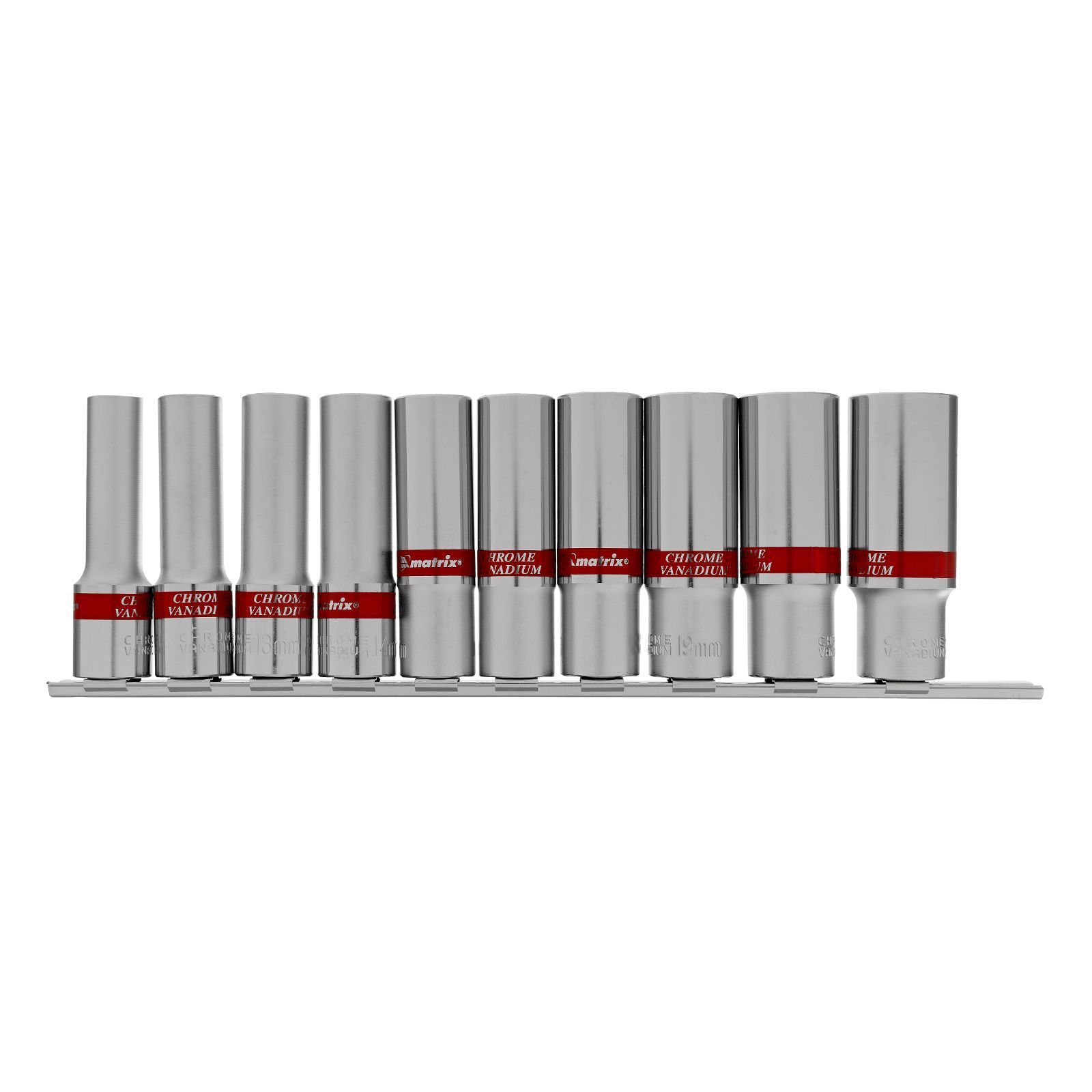 Набор удлиненных торцевых головок 1/2", 6гр., CrV, 10шт., 10-22мм, Matrix 13590