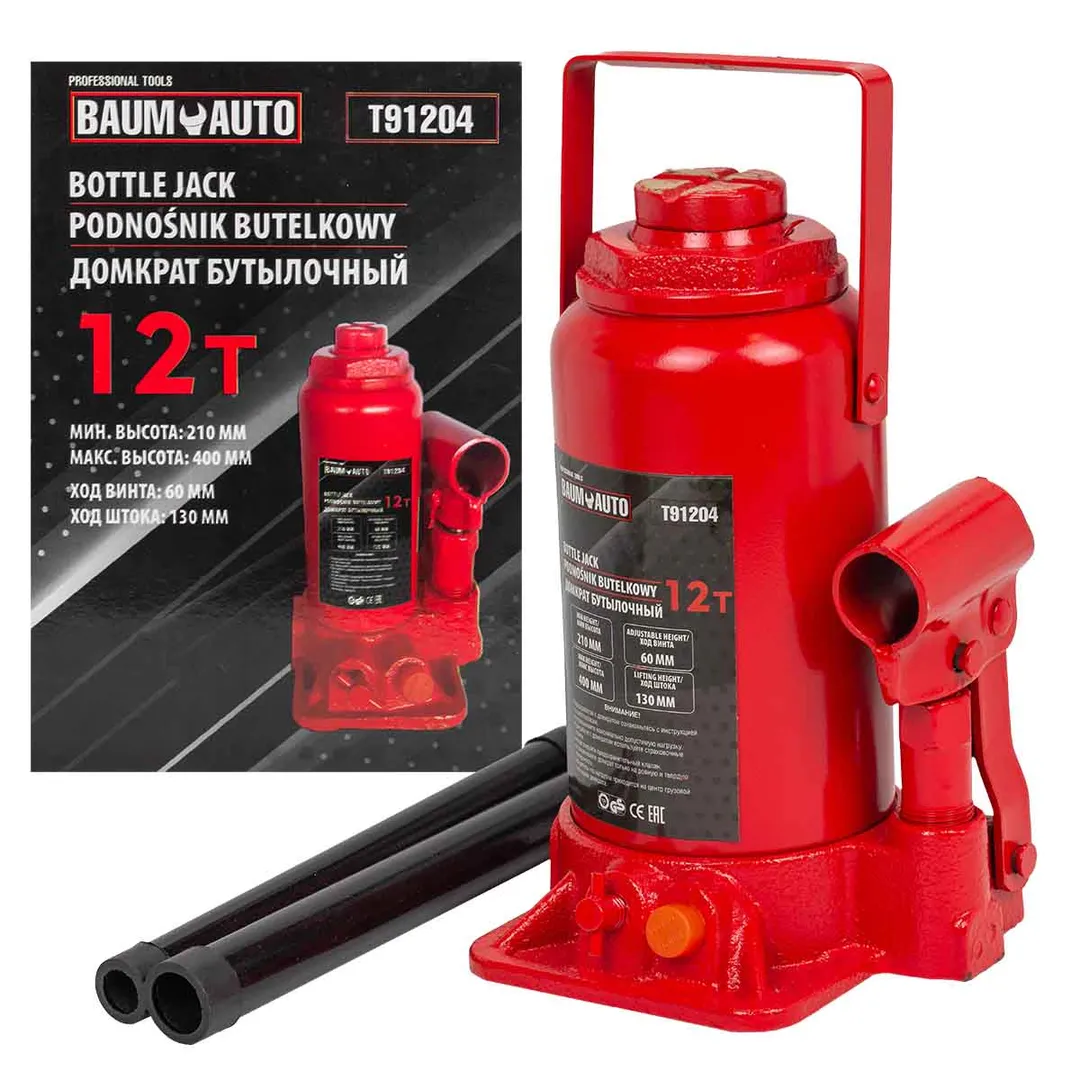 Домкрат бутылочный 12т (h min 210мм, h max 400мм) Baum Auto BM-T91204