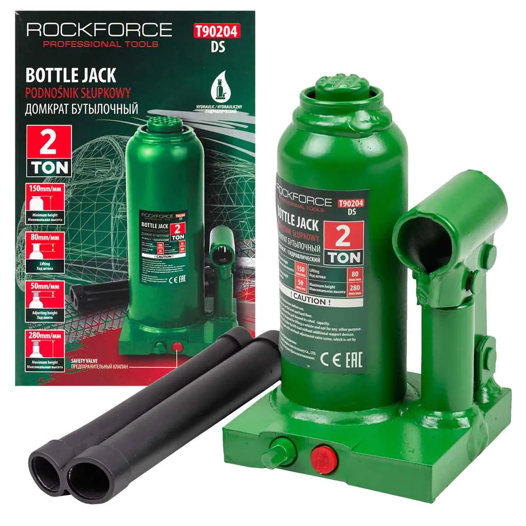 Домкрат бутылочный 2т (h min 148мм, h max 278мм)  Rock FORCE RF-T90204(DS)