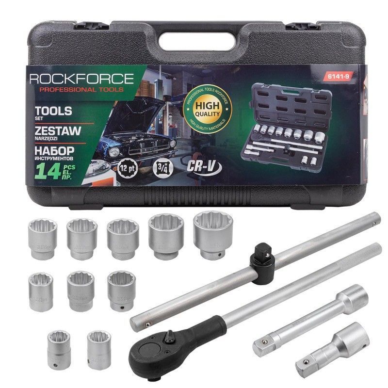 Набор инструментов 14пр. 3/4" ( 22 - 50 мм) (12-гран.) Rock FORCE RF-6141-9