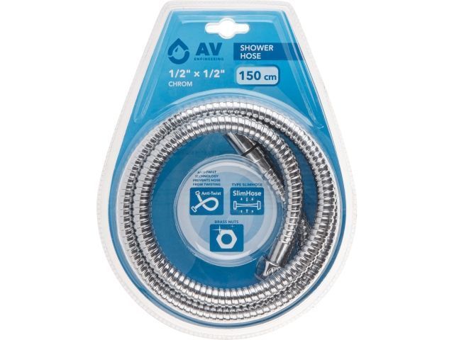 Шланг душевой SUS/EPDM, 1/2" г-г 150 см, хром, anti-twist AV Engineering AVSSS-118