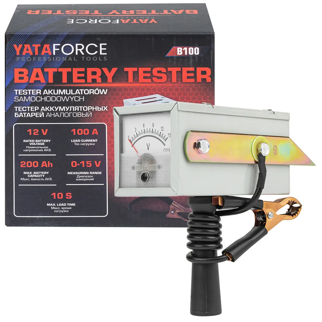 Тестер аккумуляторных батарей аналоговый 12V, 100A, 200Ah  YATAFORCE YF-B100