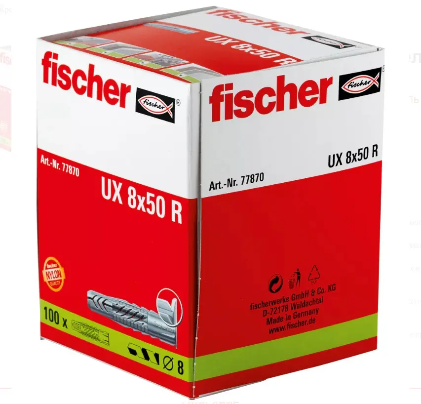 Универсальный дюбель UX 8 с бортом (упак. 100шт) Fischer  77870K