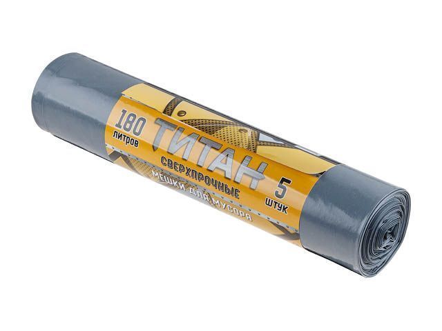 Мешки для мусора, 180 л, 5 шт, серо-черные, "Титан" (90х110см/80мкм)  РОМАШКА ТТ-ВР-180/5/10/С