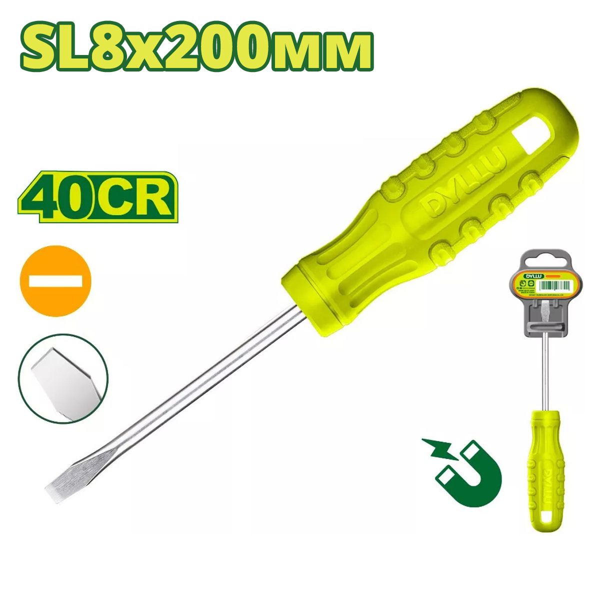 Отвертка шлицевая SL8 200мм  DYLLU DTSD3988