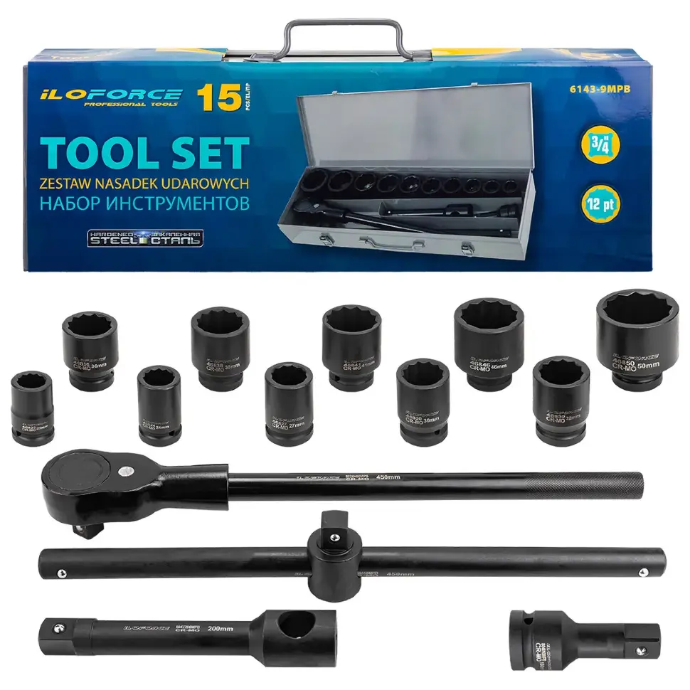 Набор инструментов 15пр. 3/4" (12гр.)  ILOforce IF-6143-9MPB