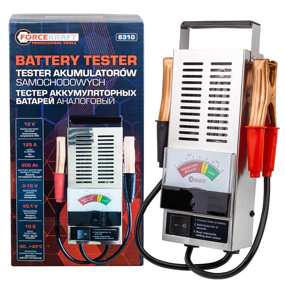 Тестер аккумуляторных батарей аналоговый (6V-12V, 100А)  FORCEKRAFT FK-8310