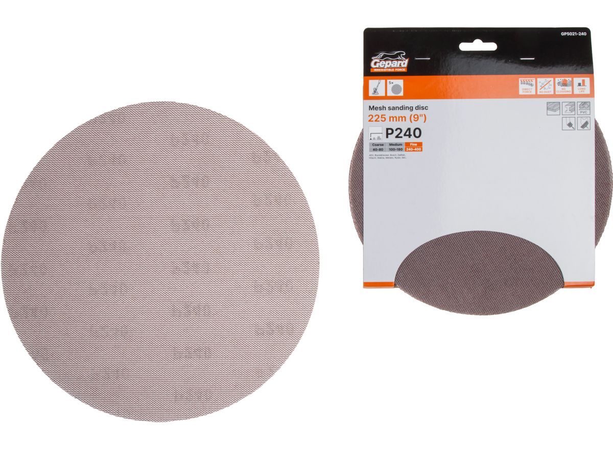 Шлифлист 225мм круг Р240 сетка, самосцепл. 5шт. (GP5021-240) GEPARD GP5021-240