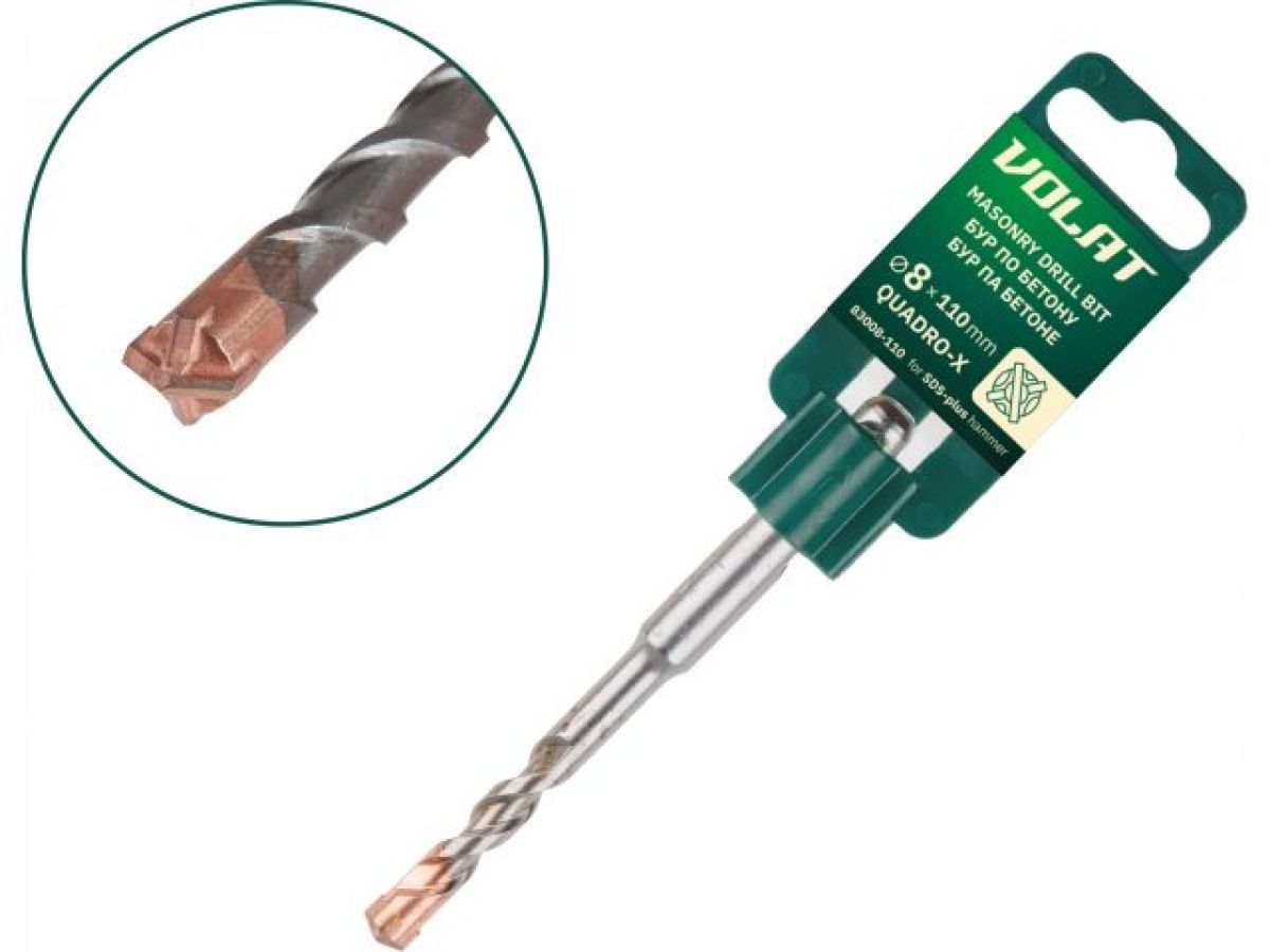 Бур (сверло) 8х50х110 мм. SDS-plus QUADRO-X (по бетону) ВОЛАТ 83008-110