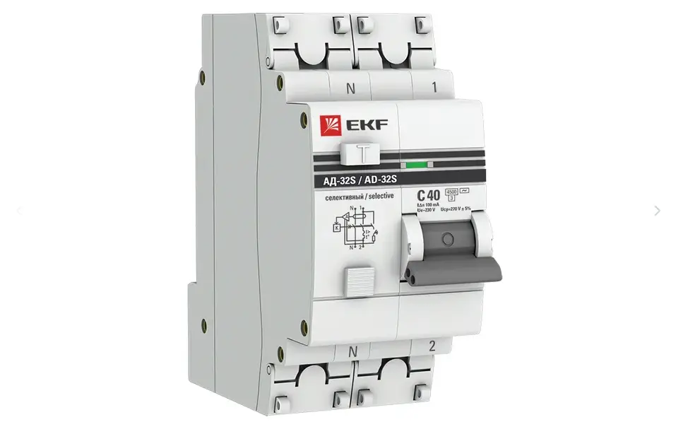 АД-32 1P+N (S) 40А (С) 100мА тип (АС) эл. 4,5кА PROxima EKF DA32-40-100S-pro