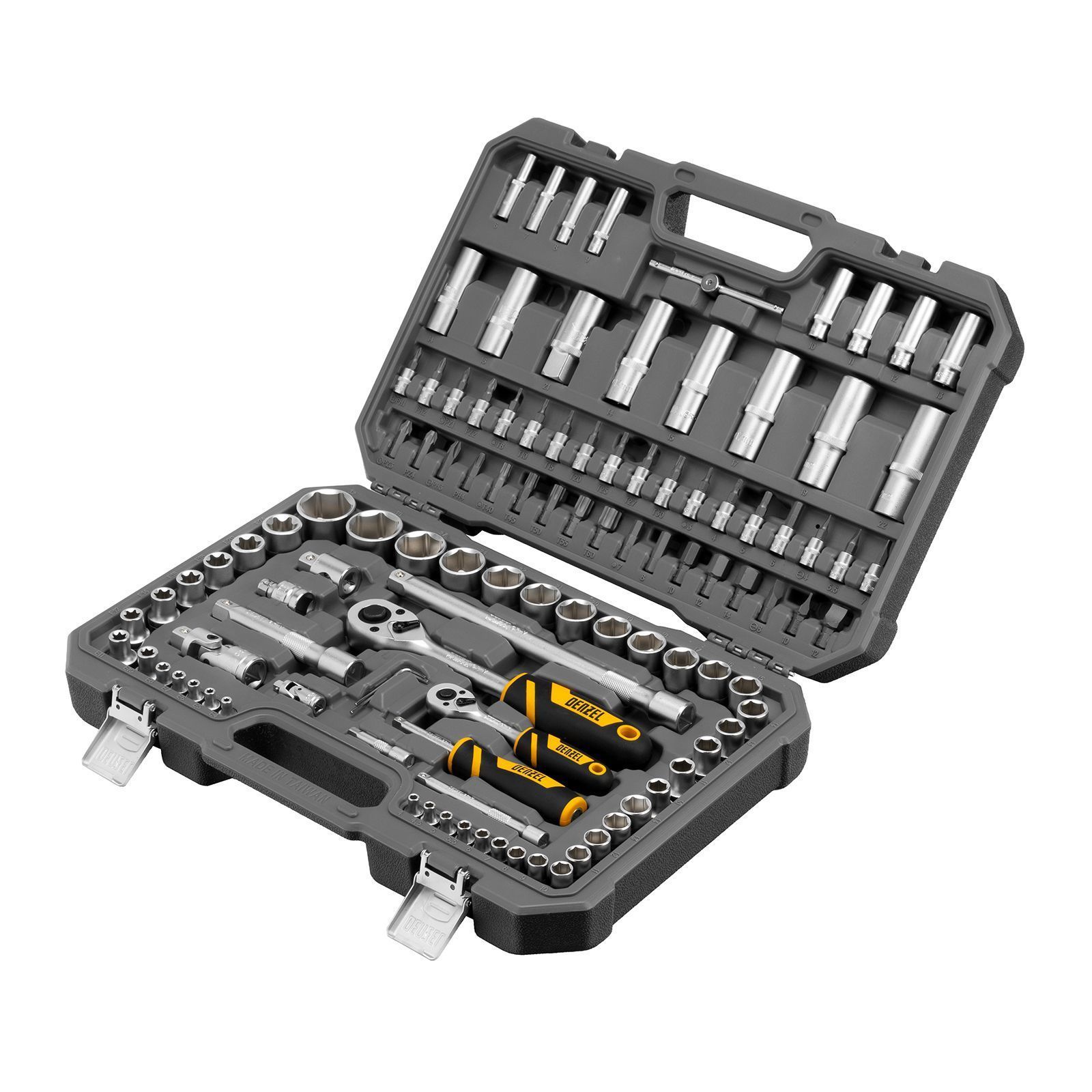 Набор инструментов, 1/2", 1/4", CrV, S2, пластиковый кейс, 109 предметов  ...DENZEL 15814