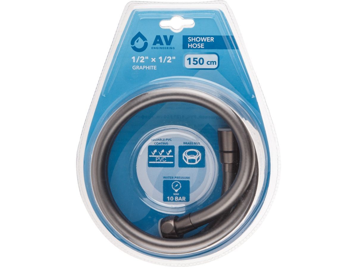 Шланг душевой, PVC, 1/2" г-г 150 см, графит AV Engineering AVSSS-114