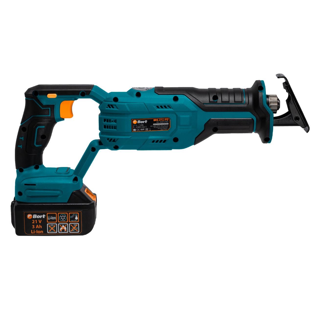 Пила сабельная аккумуляторная, 21В, 2АКБ 3,0 А/ч, ход 20мм,  Bort BRS-21Li-FD