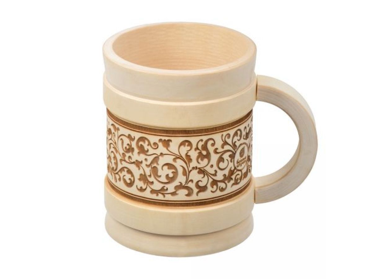 Кружка точеная с выжигом 1 л., "Бочонок", липа БАННЫЕ ШТУЧКИ 33283