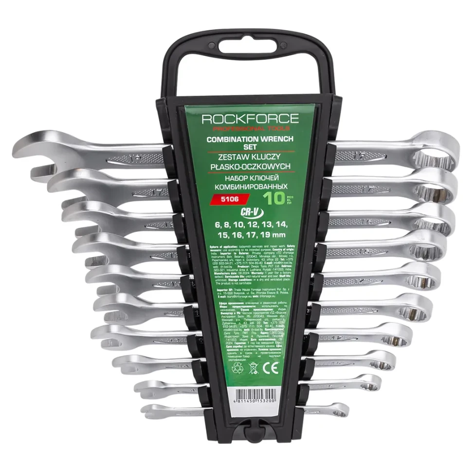 Ключи комбинированные, набор 10пр. (6, 8, 10, 12-17, 19мм) RockFORCE Rock FORCE RF-5106