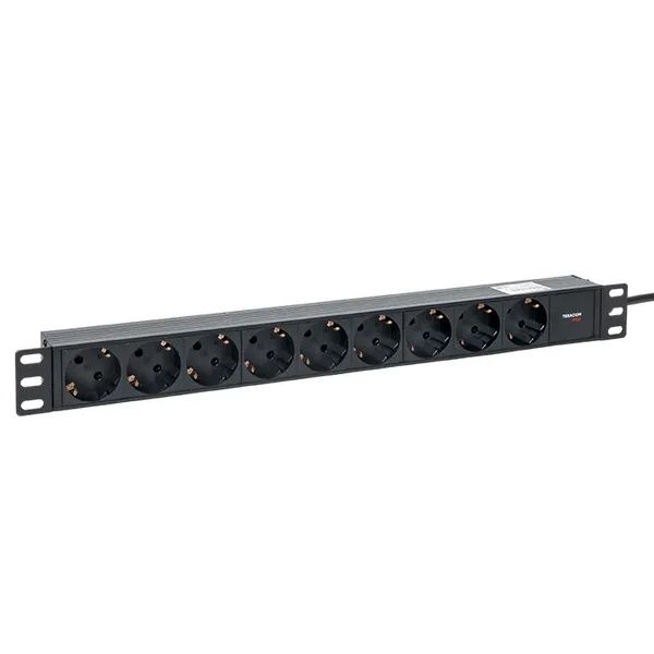 БлокPDUTERACOMPRO19"1U10А/250В9роз.Schukoшнур2м3x1,5мм2вилкаC14корпуспластикчерный EKF TRP-HPD-PL-10A-9SH-2MC14