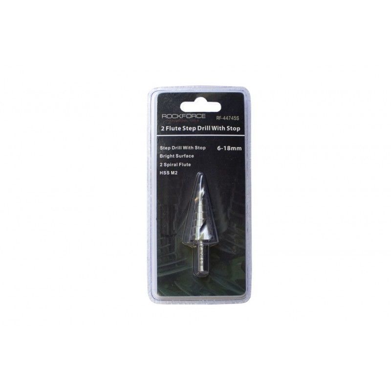 Сверло ступенчатое спиральное HSS M2 (6-18 мм)  Rock FORCE RF-44745S