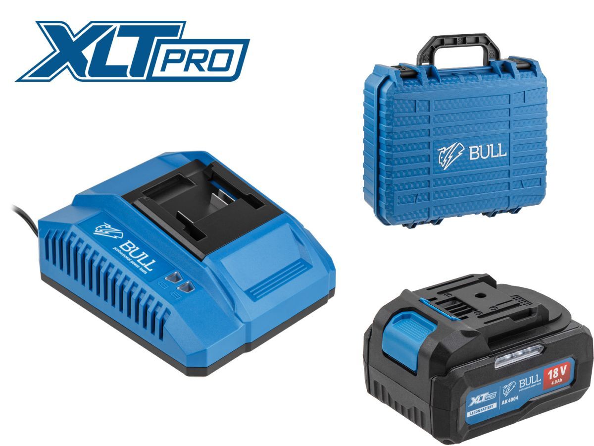 Набор аккумулятор и зарядное устройство  BULL XLTpro в чем. SET ,18 В, 1 АКБ 4 А*ч, Li-ion, З/У 1 слот, 4 А,  BULL 2329061