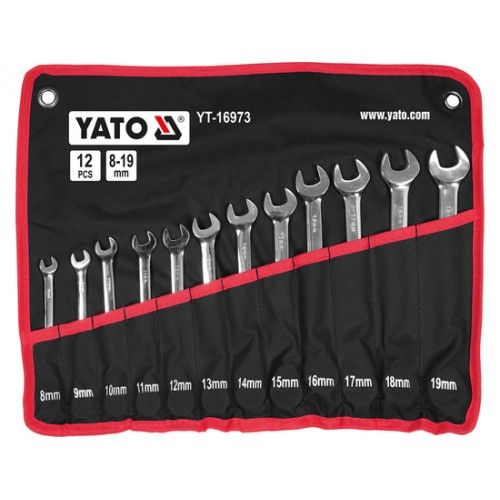Ключи комбинированные рожково-накидные шарнирные с трещоткой 8-19мм (набор 12пр.) CrV YATO YT-16973