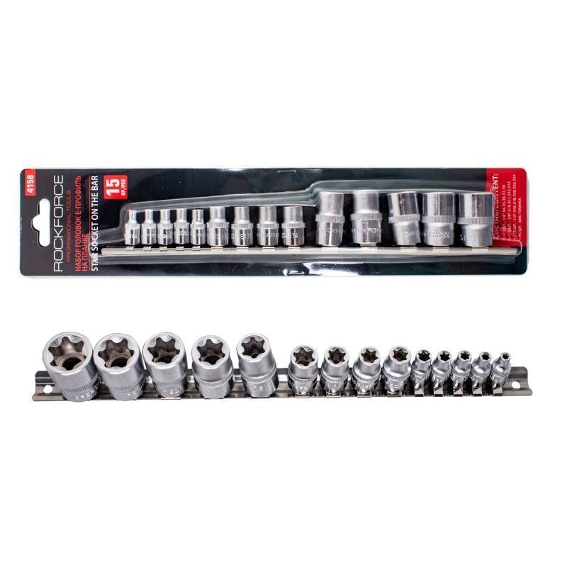 Набор головок 1/4", 3/8", 1/2", Е4-Е24, 15 пр. Е-профиль Rock FORCE RF-4158