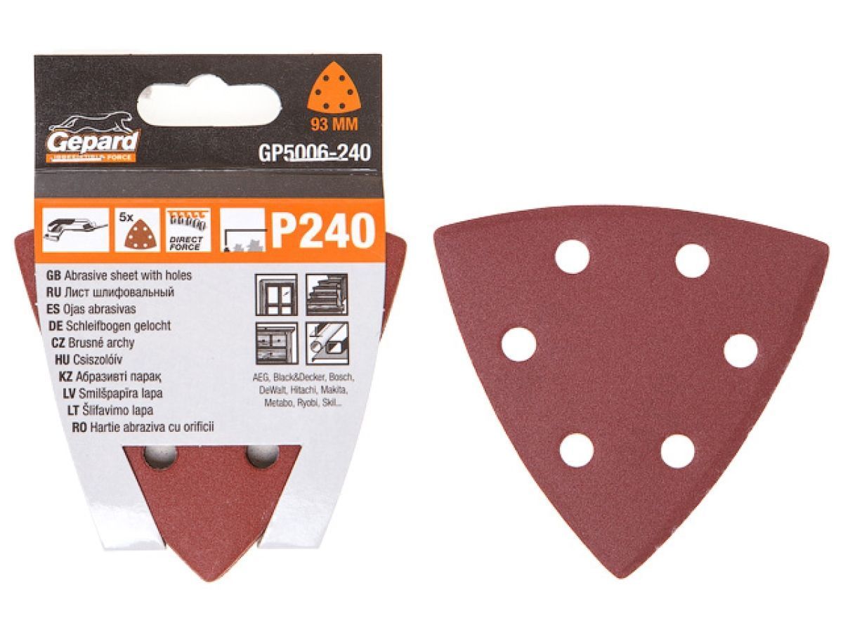 Шлифлист 93мм дельта Р240 для дерева, GEPARD GP5006-240