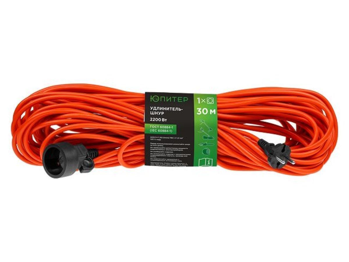 Удлинитель-шнур 30м (1 роз., 2.2кВт, б/з, ПВС 2х1) ЮПИТЕР JP8401-03