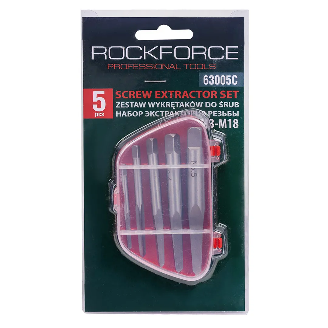 Набор экстракторов резьбы, 6пр. (М3-М25; ?:3-6mm, 6-8mm, 8-11mm, 11-14mm, 14-18mm, 18-22mm), в пласт...Rock FORCE RF-63005C