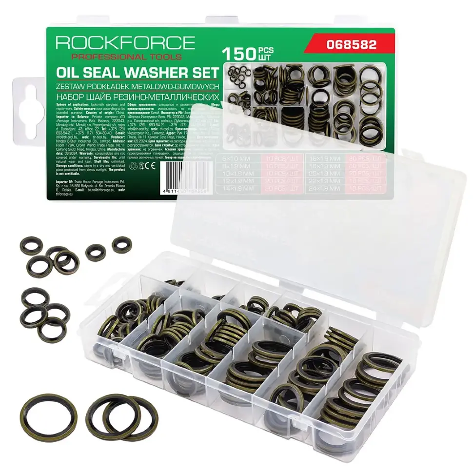 Шайбы резино-металлические, набор 150пр. RockFORCE RF-068582 Шайбы резино-металлические, набор 150пр. RockFORCE RF-068582
