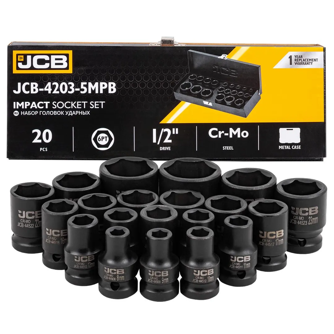 Головки ударные, набор 20пр., 1/2" (6гр.)  JCB JCB-4203-5MPB