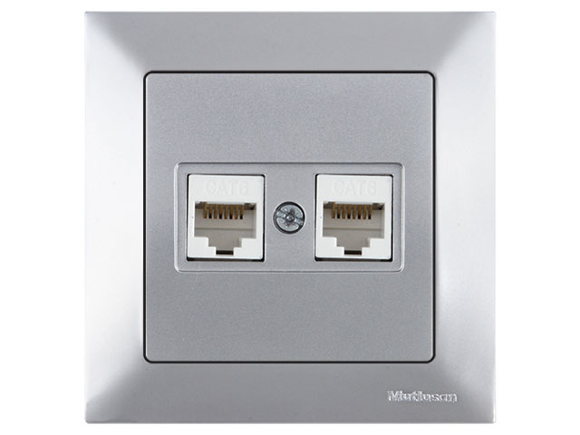 Розетка компьютерная 2xRJ45 (Cat6, скрытая) серебро, DARIA ((2xRJ 45) 8-pin)  ...MUTLUSAN 2120 141 0182