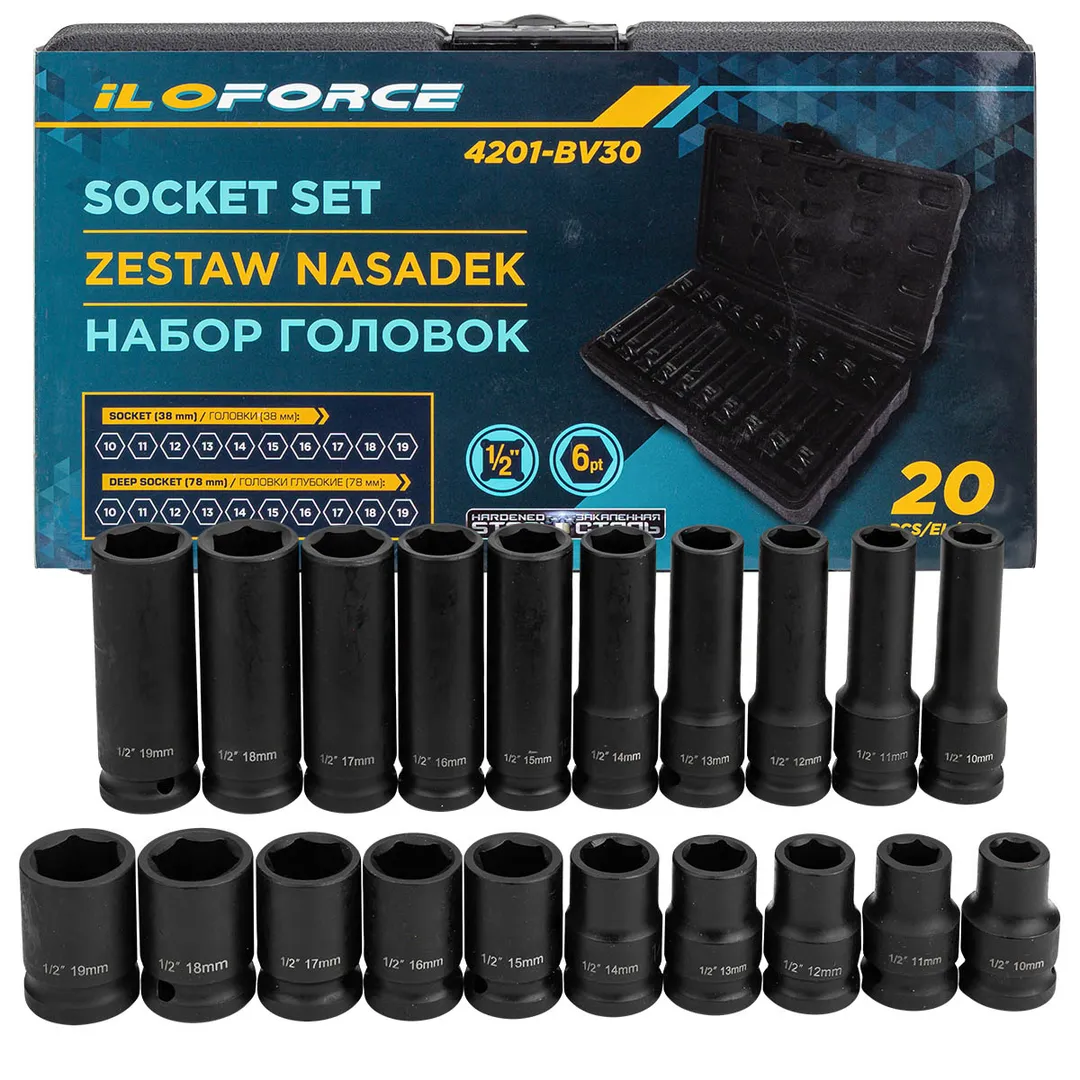 Головки 1/2'', набор 20пр. (6гр.)  ILOforce IF-4201-BV30