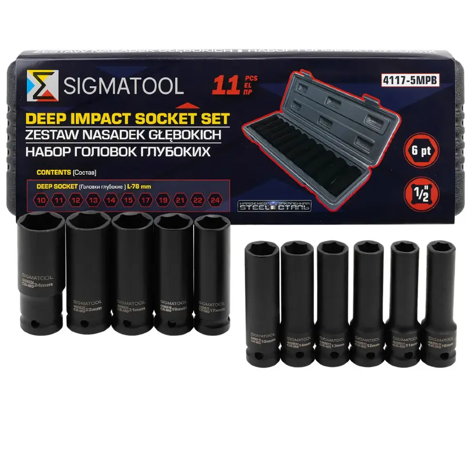 Головки глубокие, набор 11пр., 1/2" (6гр.)  SIGMATOOL SIGMATOOL-4117-5MPB