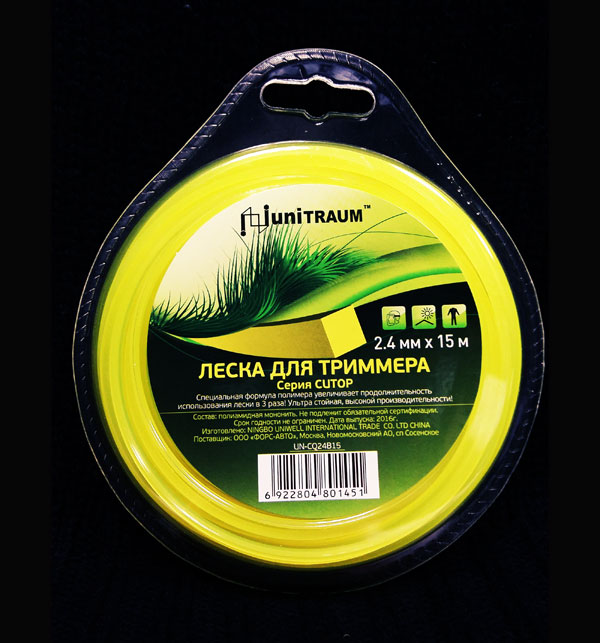 Леска для триммера квадратная 2.40 мм. x 15 м. UNITRAUM UN-CQ24B15
