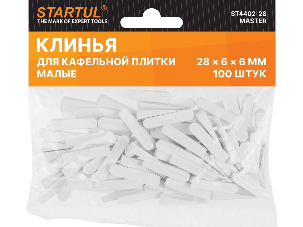 Клин д/каф. плитки малый 28х6х6мм 100шт MASTER (ST4402-28) (используются без зажимов, СВП) STARTUL ST4402-28