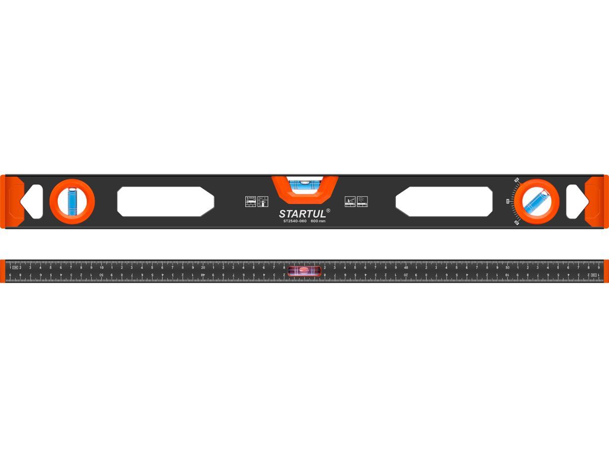 Уровень 600мм рельс  MASTER (ST2540-060) (1 поворотный глазок, линейка на корпусе) STARTUL ST2540-060