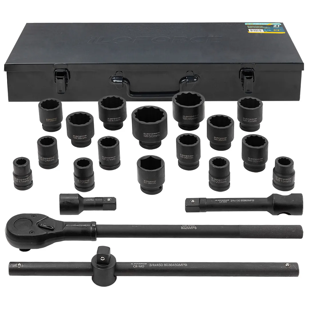 Набор инструментов ударных 21пр, 3/4" 12гр. (17-50мм) ILOforce IF-6212-9MPB