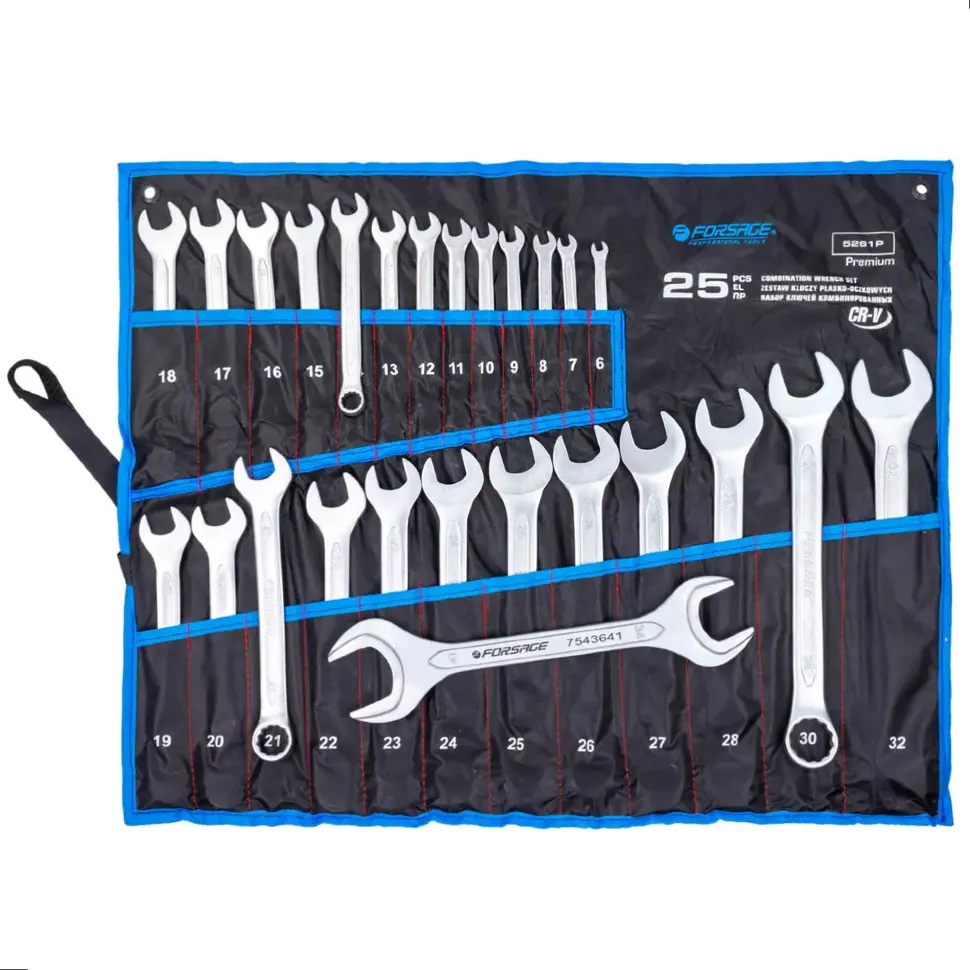 Ключи комбинированные (6-28, 30, 32мм) и ключ рожковый 36х41мм, набор 25+1пр. Forsage F-5261P+1 PREMIUM