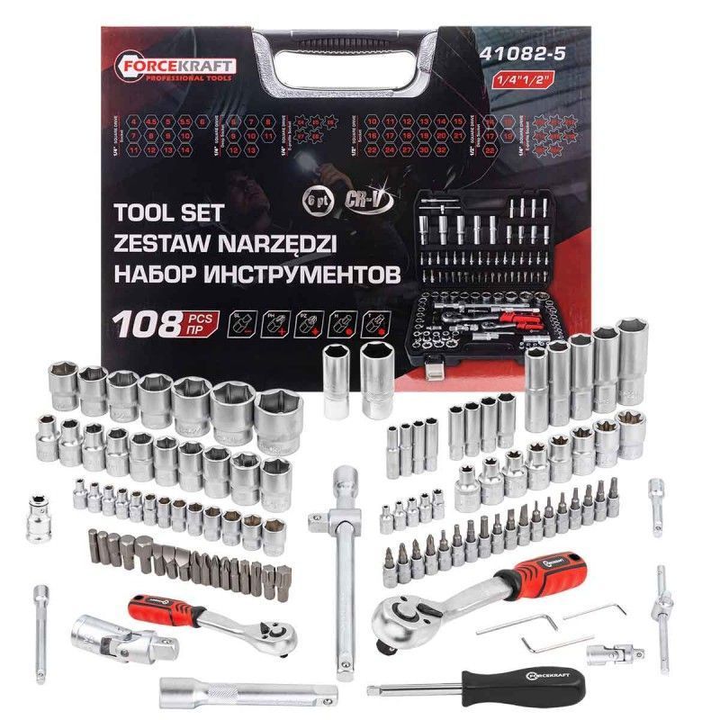 Набор инструментов 108пр. Profi 1/2",1/4" (6гр.)(4-32мм) FORCEKRAFT FK-41082-5