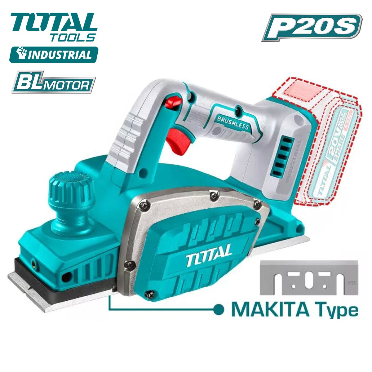 Рубанок аккумуляторный  TOTAL TRLI20401