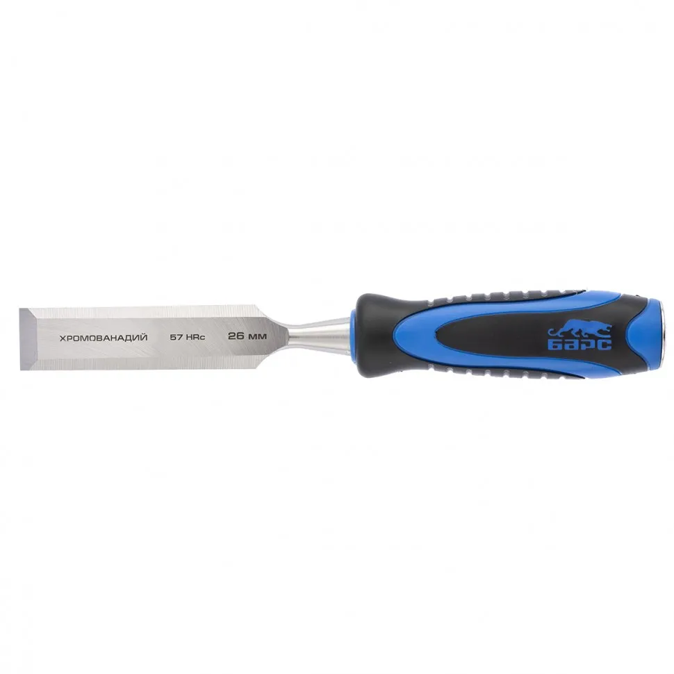 Долото-стамеска,плоская,26мм, двухкомпонентная рукоятка,металлический затыльник БАРС ...Барс 24651