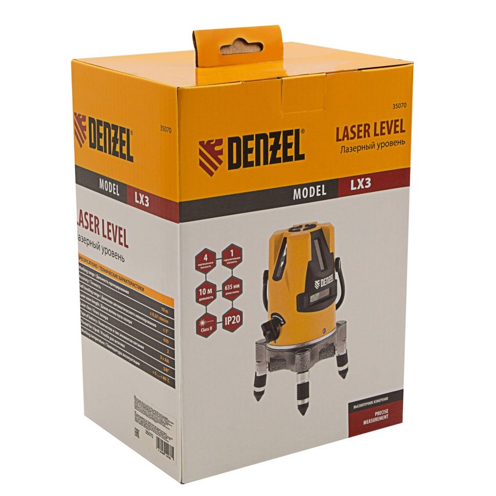 Лазерный уровень LX3, 10 м, ±0,3mm/1м, 635 нм, резьба 5/8"  DENZEL 35070