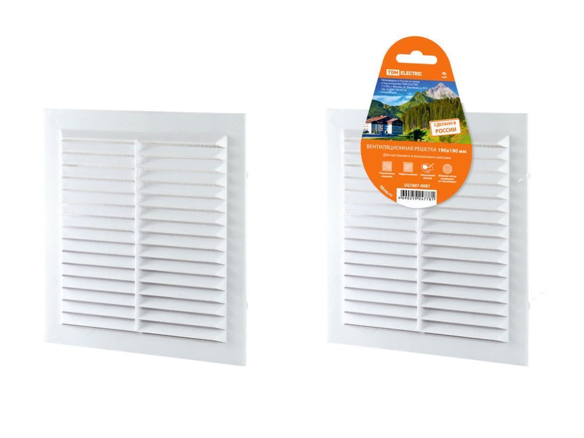 Решетка неразъемная с москитной сеткой, белая, 190х190  TDM SQ1807-0087
