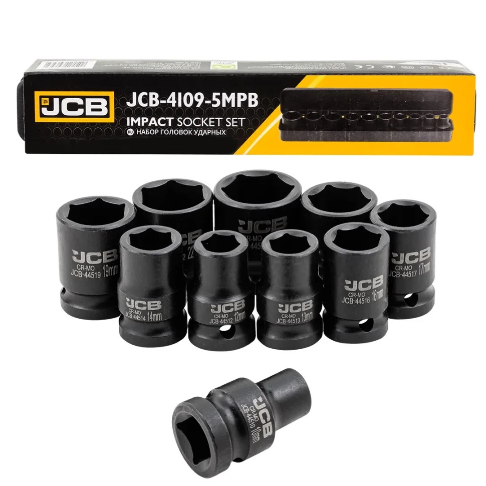 Набор головок ударных 10пр. 1/2" (6-гран) (10,12,13,14,16,17,19,21,22,24,мм), в металл. кейсе JCB JCB-4109-5MPB