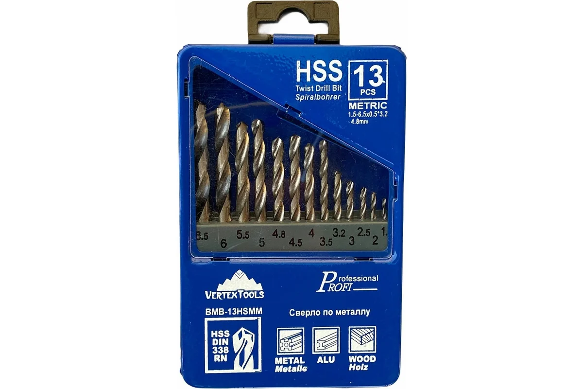 НАБОР СВЕРЛ HSS 13 предметов от 1.5 до 6.5 мм (1/ 50)  VERTEX 0987-13