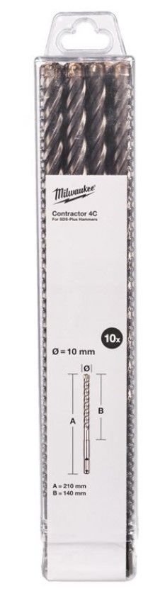 SDS-plus бур Contractor 4C 10 х 210 мм (10 шт/уп) MILWAUKEE 4932498889