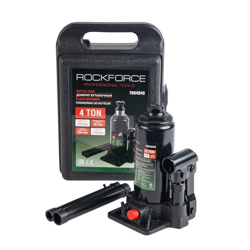 Домкрат бутылочный 4т с клапаном (h min 180мм, h max 350мм) в кейсе  ...Rock FORCE RF-T90404-S